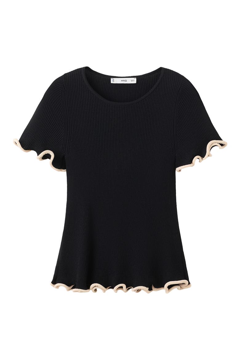 Ruffle Trim Short Sleeve Sweater, Alternate, color, BLACK