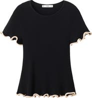 MANGO Ruffle Trim Short Sleeve Sweater