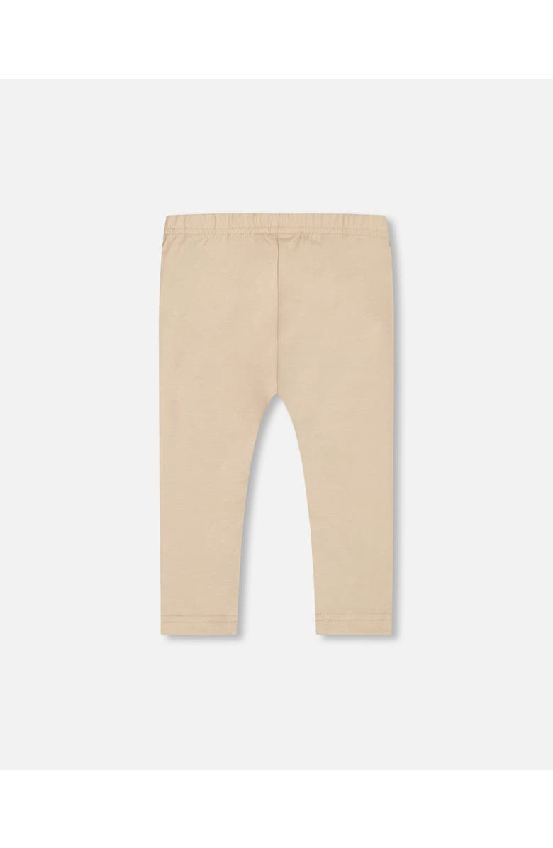 Deux par Deux Little Girl's Organic Cotton Legging Beige With Blue Flowers, Alternate, color,