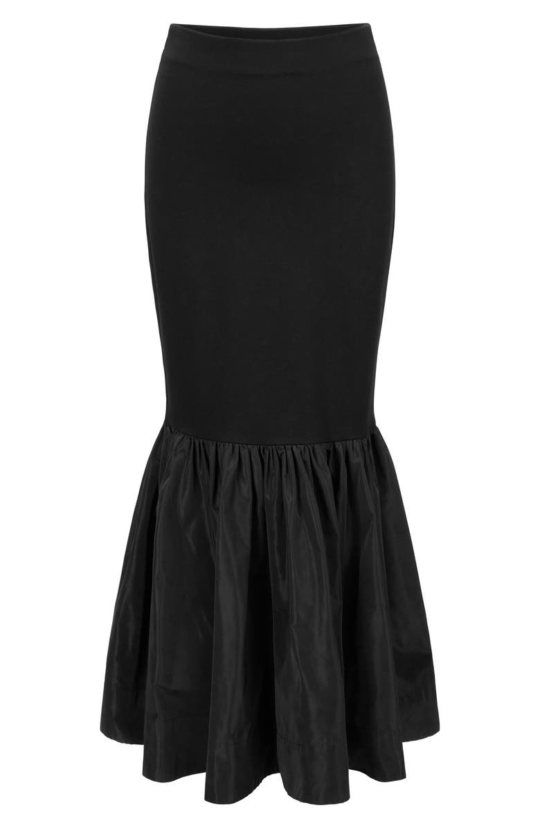 STAUD Hawthorne Mixed Media Ruffle Hem Skirt, Alternate, color, Black