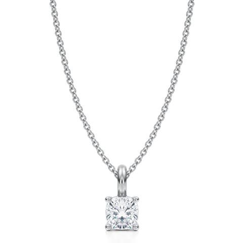 Cushion Solitaire Lab Diamond Pendant Necklace 14K  0.50ct