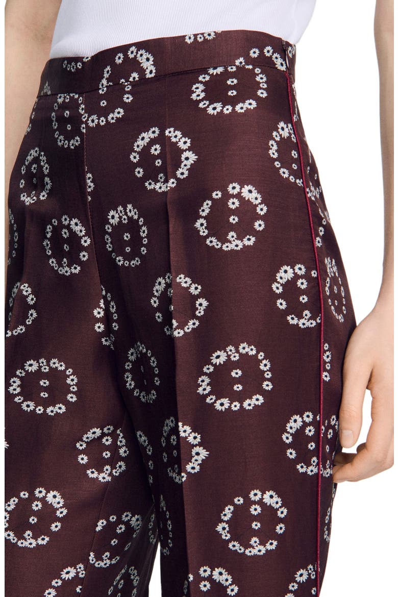 Floral-print floaty trousers, Alternate, color, Brown
