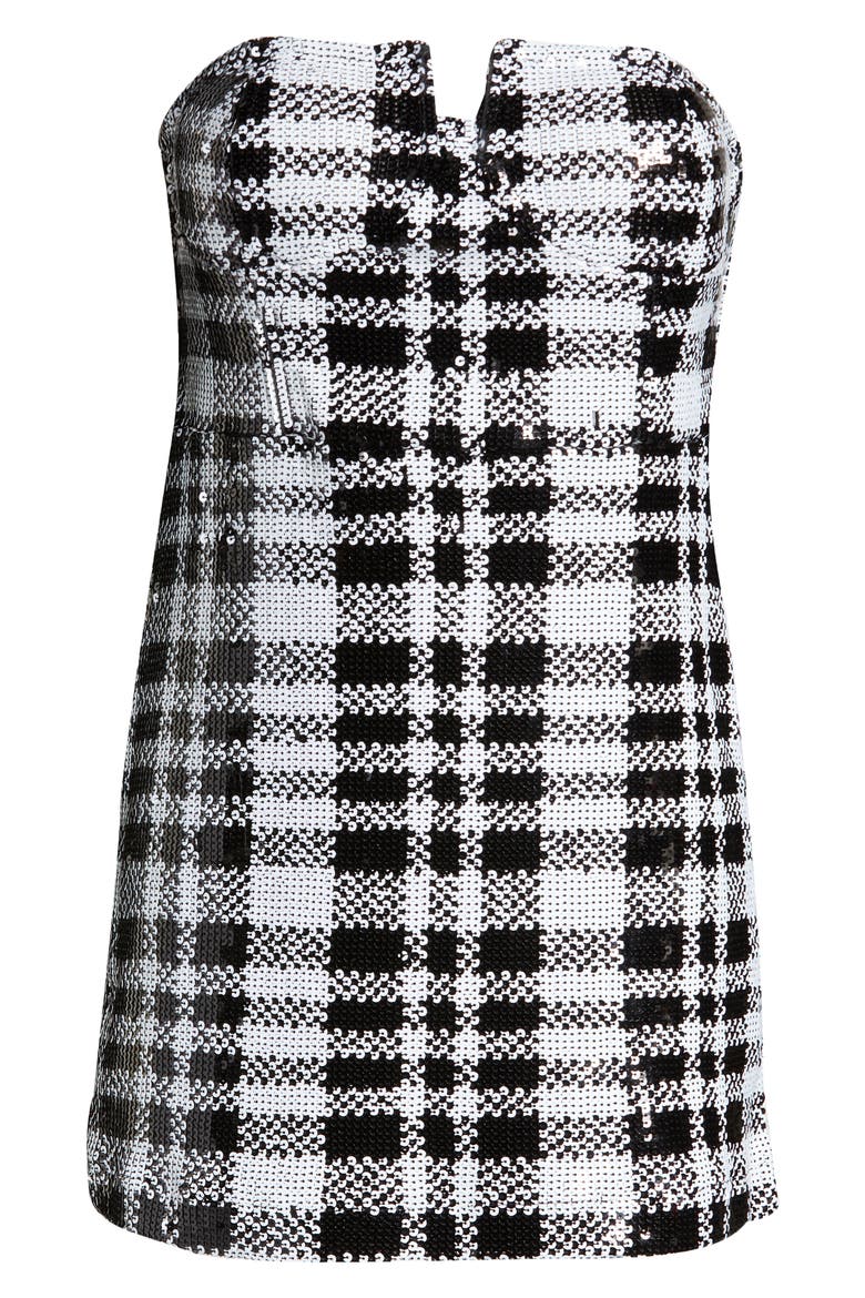 Reta Sequin Plaid Strapless Minidress, Alternate, color, BLACK/ WHITE