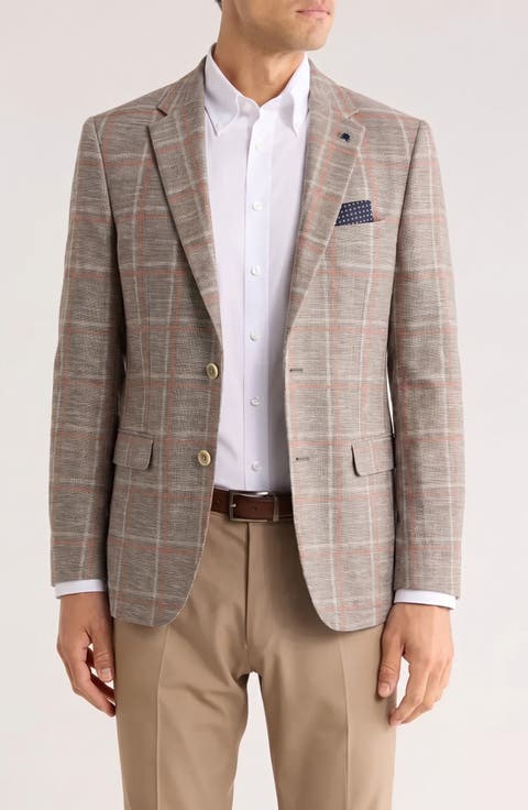 Plaid Stretch Cotton and Linen Blazer