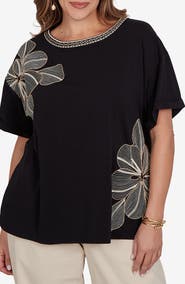RUBY RD Novelty Floral Placement Embroidery Top