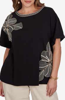 Novelty Floral Placement Embroidery Top