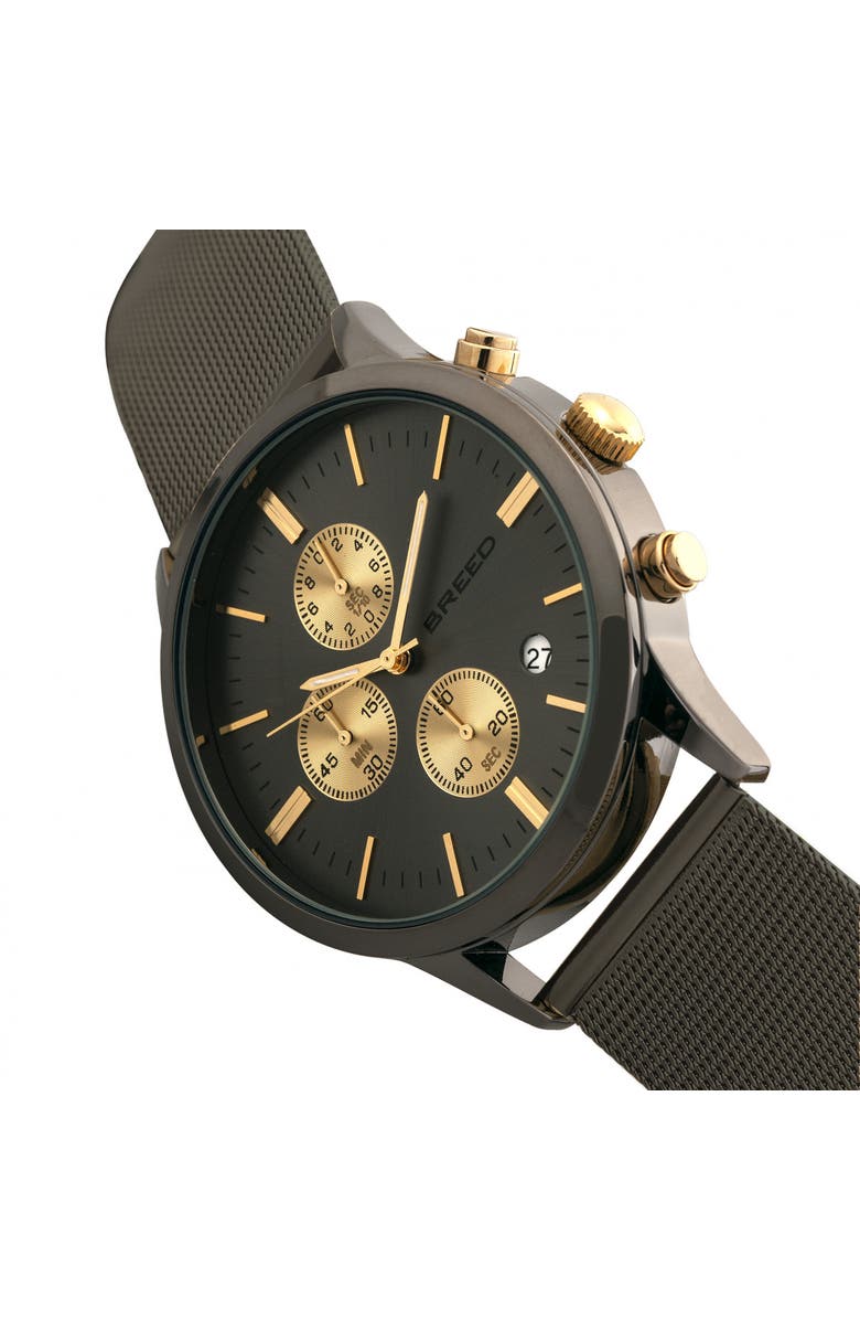 BREED Espinosa Chronograph Mesh-Bracelet Watch w/ Date, Alternate, color, Gunmetal