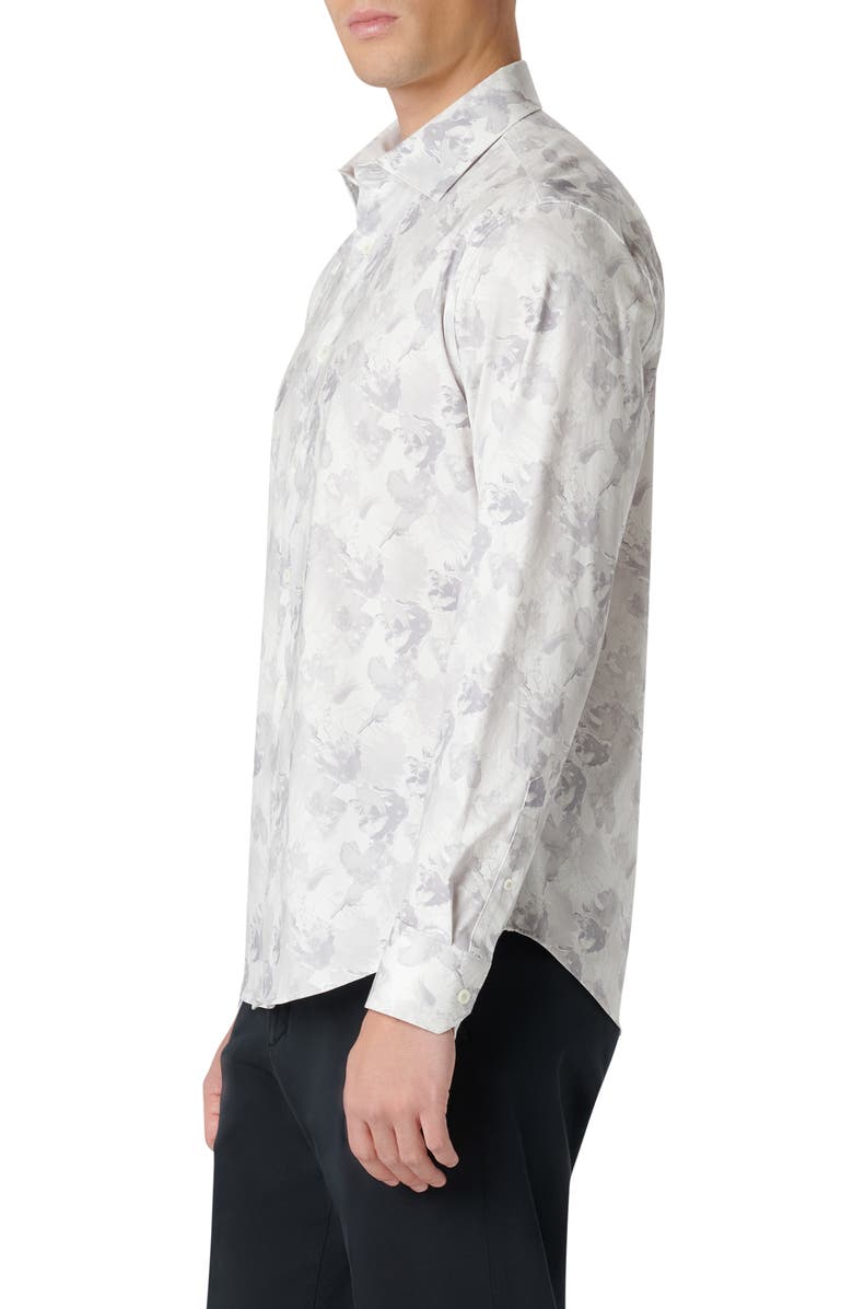 Bugatchi James OoohCotton<sup>®</sup> Leaf Print Button-Up Shirt, Alternate, color, Platinum
