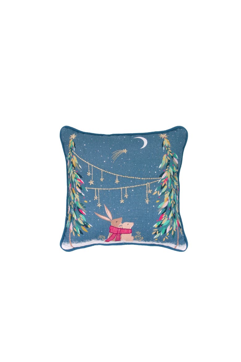 Moonlit Rabbits Accent Throw Pillow 10" x 10", Main, color, Blue