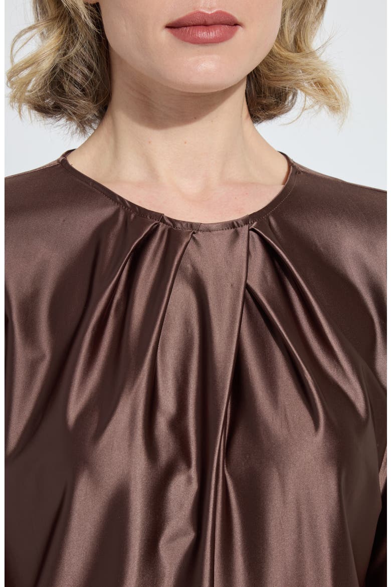 Fatima Pleated Neck Satin Top, Alternate, color, PL WOOD