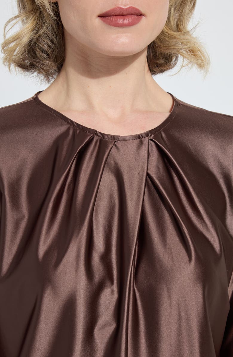 Lysse Fatima Pleated Neck Satin Top, Alternate, color, Polished Wood