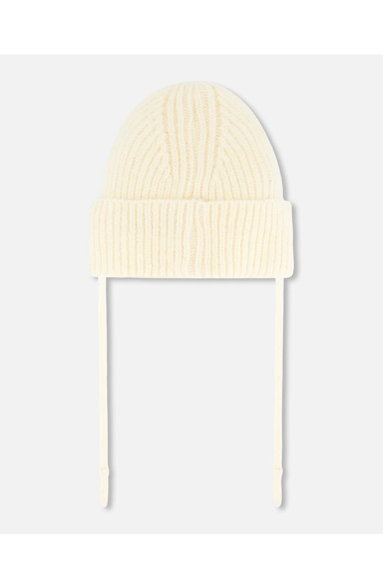 Deux par Deux Baby Girl's Mid-Season Knit Hat With Strings Off White, Alternate, color, 