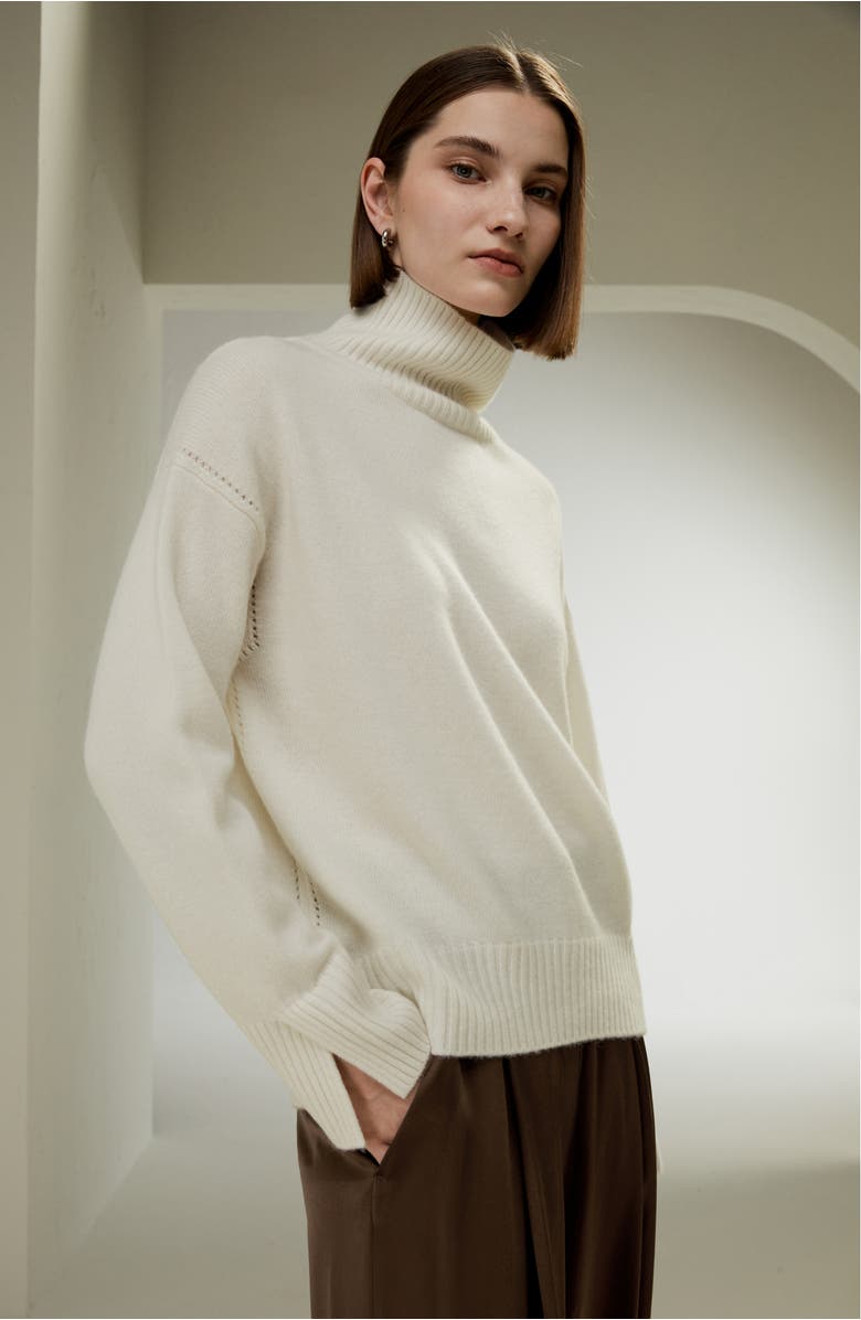 Lilysilk Turtleneck Relaxed-Fit Cashmere Sweater, Alternate, color, White
