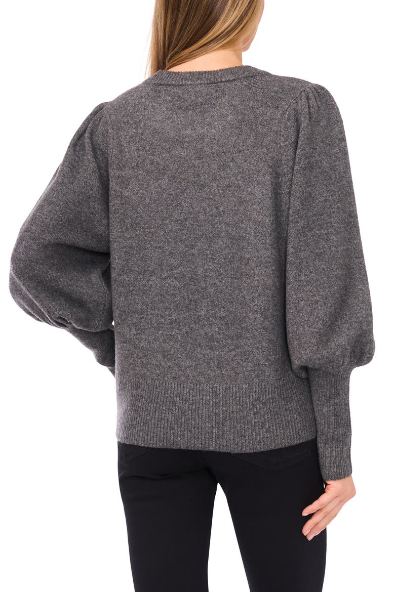 Faux Pearl Heart Embellished Crewneck Sweater, Alternate, color, MEDIUM HEATHER GREY