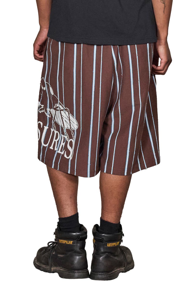 PLEASURES Teleport Wide Stripe Drawstring Cotton Shorts, Alternate, color, Brown