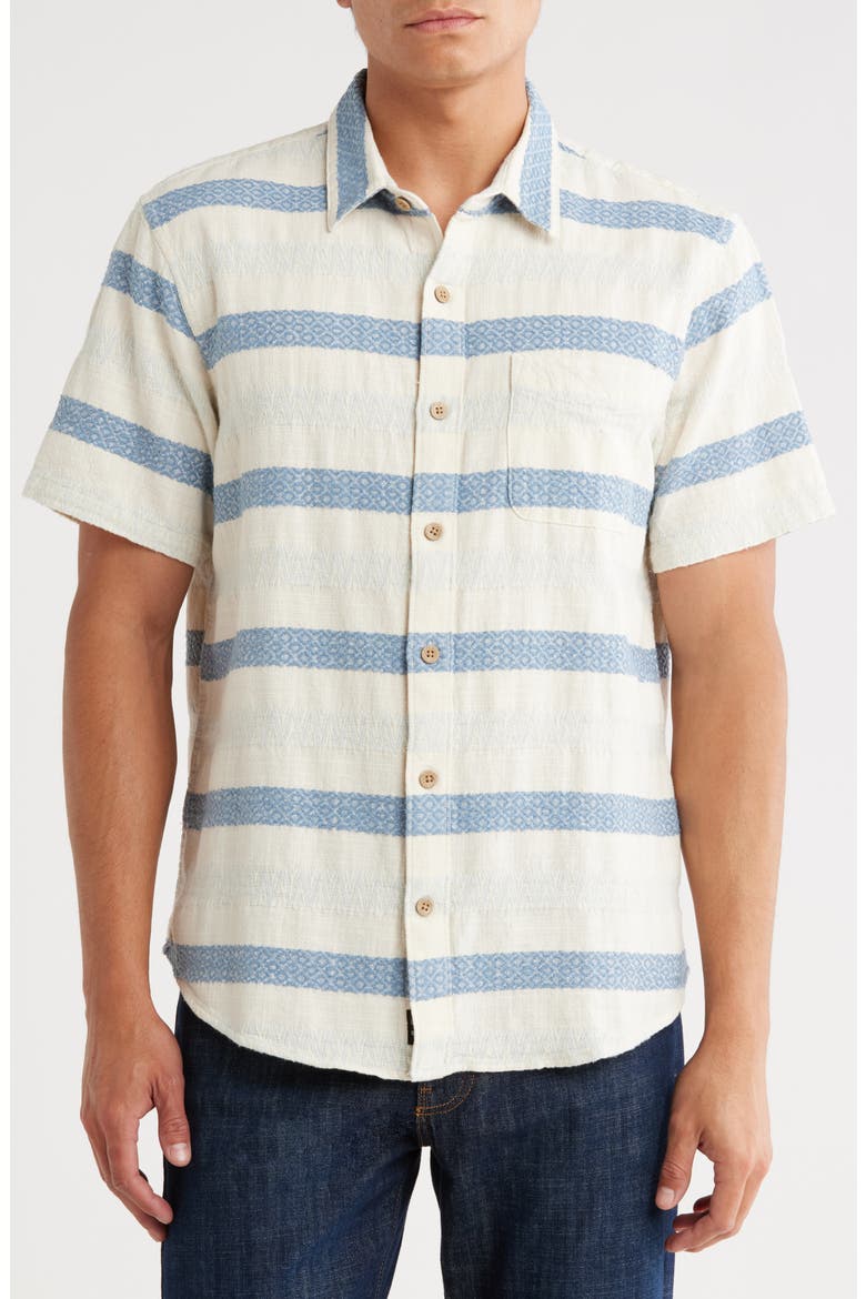 San Gabriel Dobby Stripe Short Sleeve Cotton Button-Up Shirt, Main, color, BLUE MULTI STRIPE