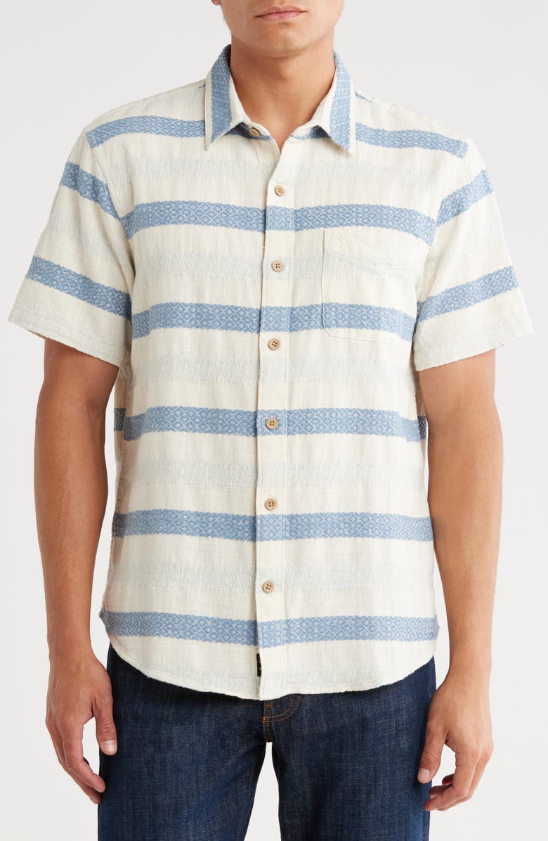 Lucky Brand San Gabriel Dobby Stripe Short Sleeve Cotton Button-Up Shirt, Main, color, Blue Multi Stripe