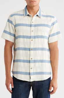 Lucky Brand San Gabriel Dobby Stripe Short Sleeve Cotton Button-Up Shirt