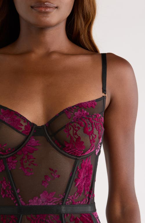 Kilo Brava Floral Flocked Underwire Teddy In Purple