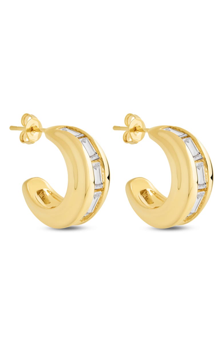 Sterling Forever Nola Cubic Zirconia Huggie Hoop Earrings, Main, color, Gold