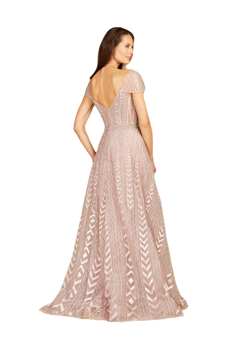 Cap Sleeve Beaded Lace Ballgown, Alternate, color, AntiqueRose