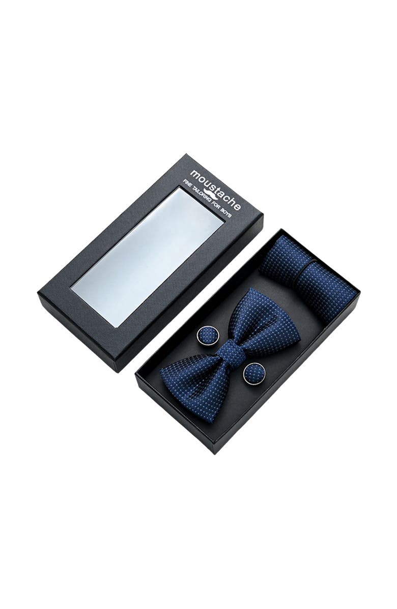 MOUSTACHE Patterned-Jacquard Bow Tie Set, Alternate, color, Navy