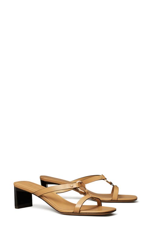 Tory Burch Leather Ring Heeled Slide Sandals In Cantucci