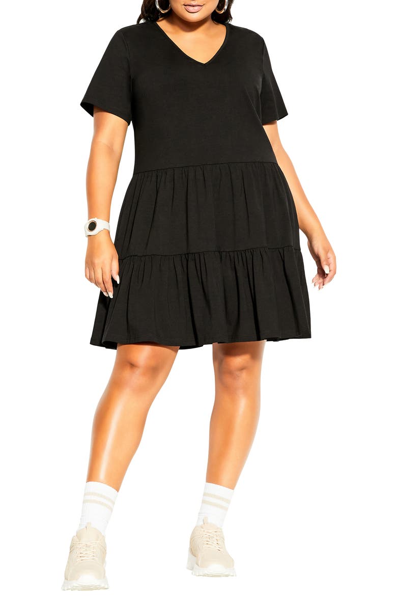 Social Tier Dress, Main, color, BLACK