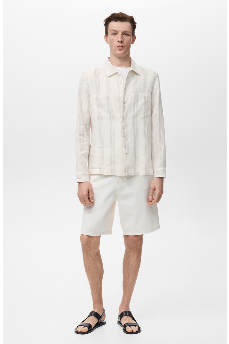 Stripe Linen Overshirt, Alternate, color, OFF WHITE