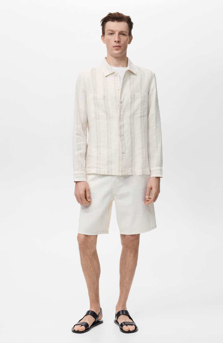 MANGO Stripe Linen Overshirt, Alternate, color, Off White