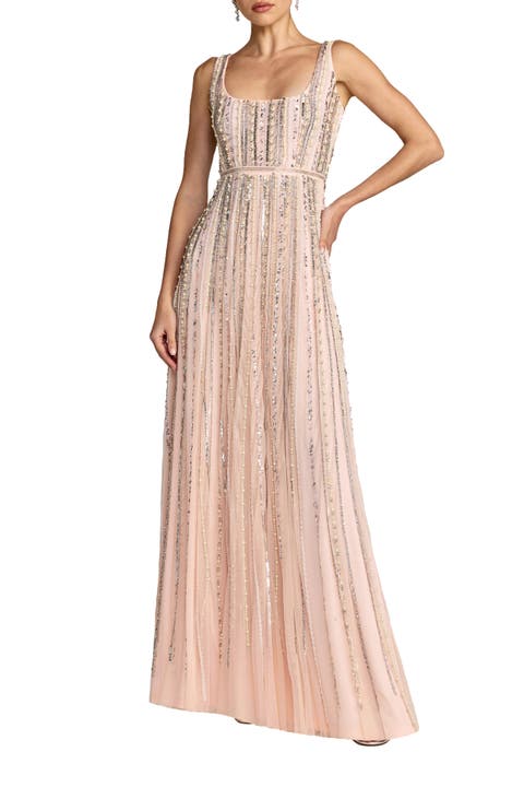 Embellished A-Line Gown with Striped Details Dress