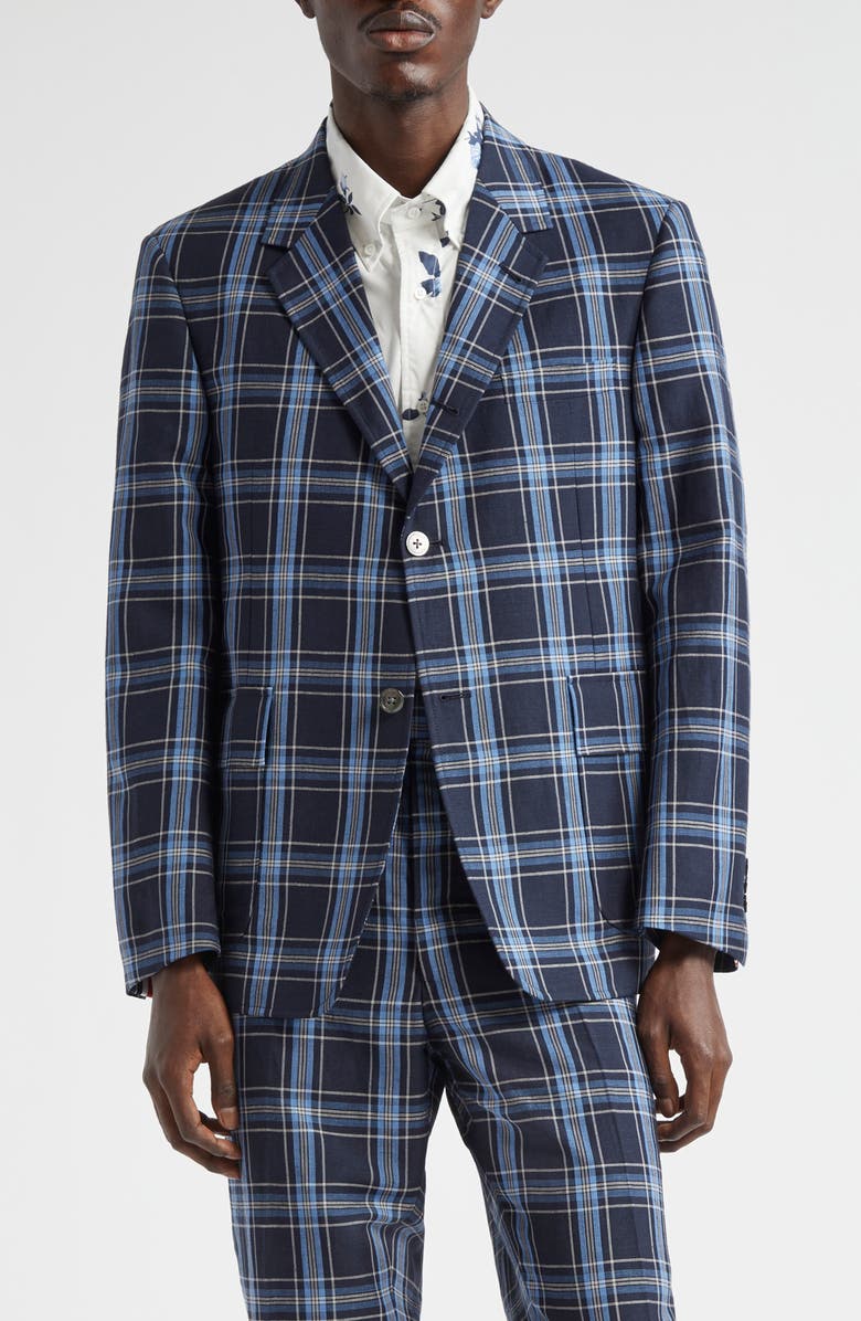 Thom Browne Unstructured Straight Fit Plaid Cotton Sport Coat, Main, color, 
