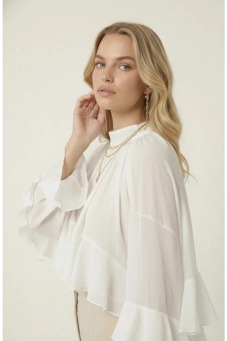 Sheer Ruffle Sleeve Blouse, Alternate, color, White