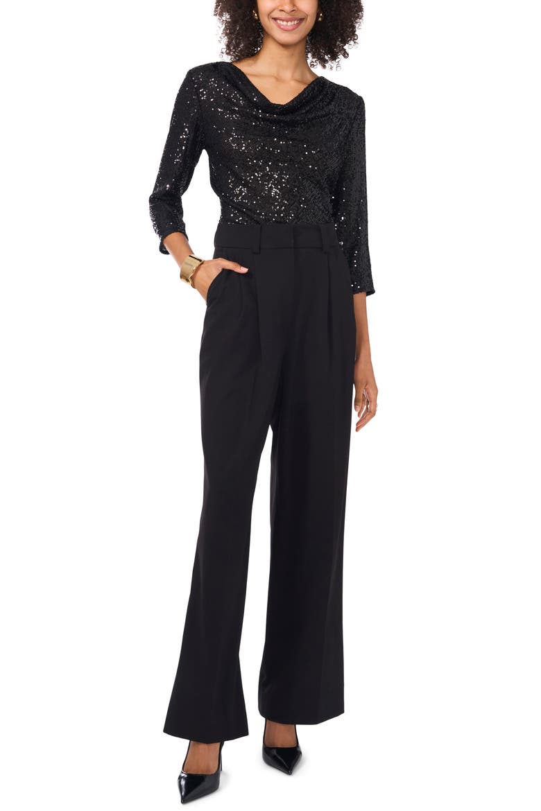 Sequin Cowl Neck Top, Alternate, color, RICH BLACK
