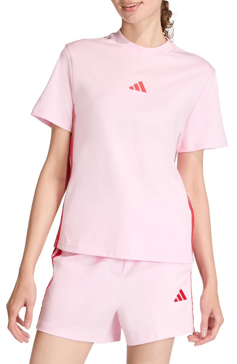 adidas 3-Stripes Cotton T-Shirt, Main, color, Clear Pink/ Pure Ruby