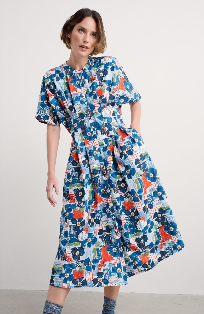 Seasalt Cornwall Lamorna Print Organic Cotton Midi Dress, Alternate, color, Table Sketch Chalk