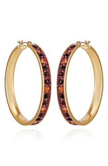 Guess Crystal Enamel Hoop Earrings In Gold