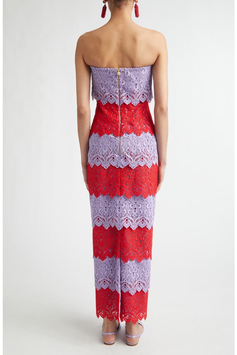 Colorblock Lace Strapless Column Dress, Alternate, color, HERRERA RED MULTI