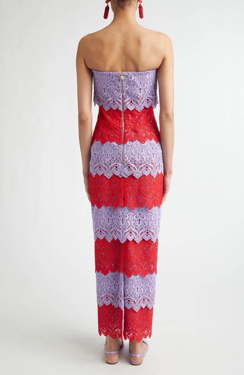 Carolina Herrera Colorblock Lace Strapless Column Dress, Alternate, color, Herrera Red Multi