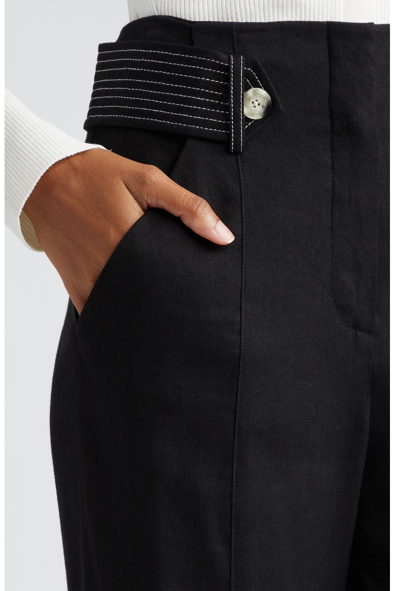 Sunny Button Tab Linen Blend Wide Leg Pants, Alternate, color, BLACK