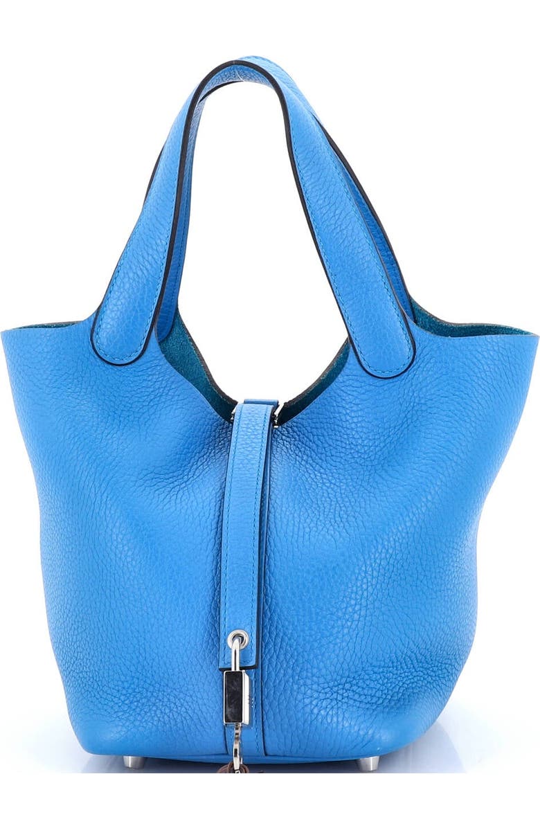 Pre-Owned Hermes Picotin Lock Bag Clemence PM, Main, color, Bleu Zanzibar