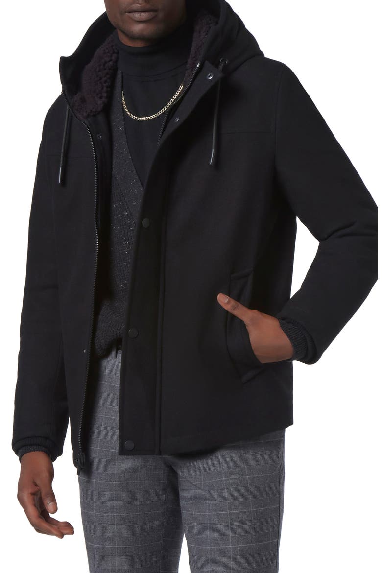 Palmer Melton Hooded Jacket, Alternate, color, BLACK