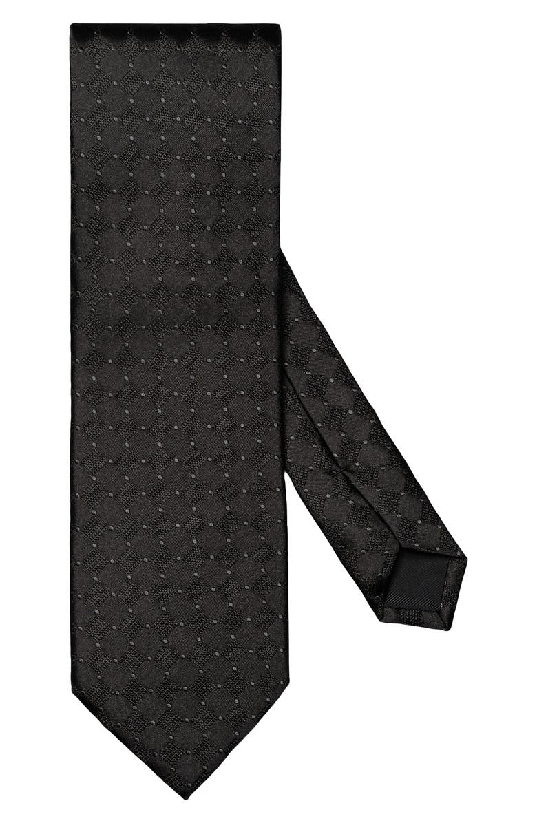 Eton Check Textured Solid Black Silk Tie, Main, color,