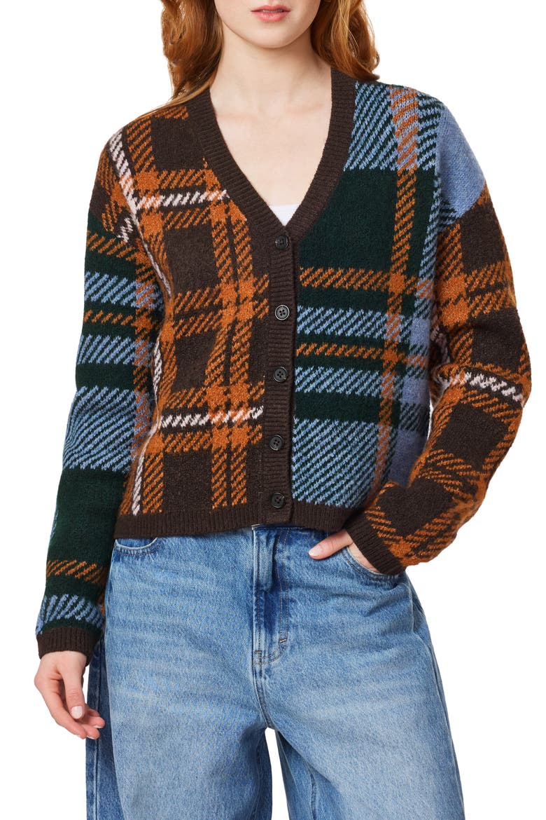 Plaid V-Neck Cardigan, Main, color, SCARAB MIX