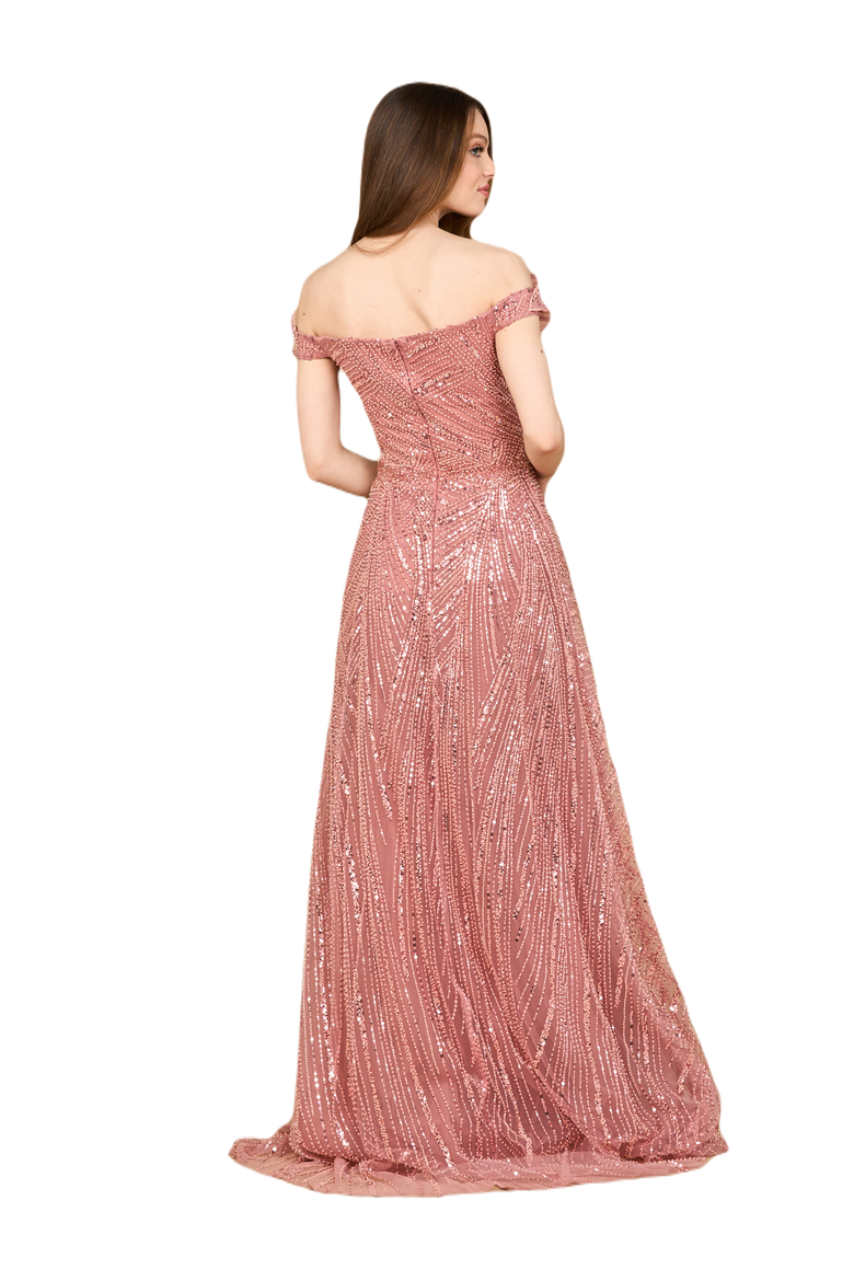 Off Shoulder Beaded Ballgown, Alternate, color, Dusty Rose