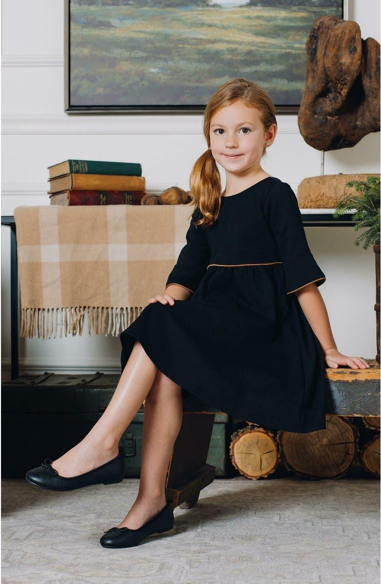 Hope & Henry Girls' Ruffle Sleeve Ponte Dress, Toddler, Alternate, color, Black With Suede Piping