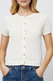 French Connection Pointelle Cotton Blend Cardigan