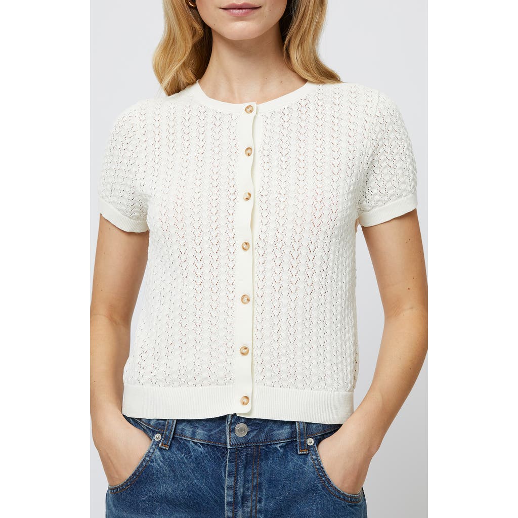 French Connection Pointelle Cotton Blend Cardigan In Cream