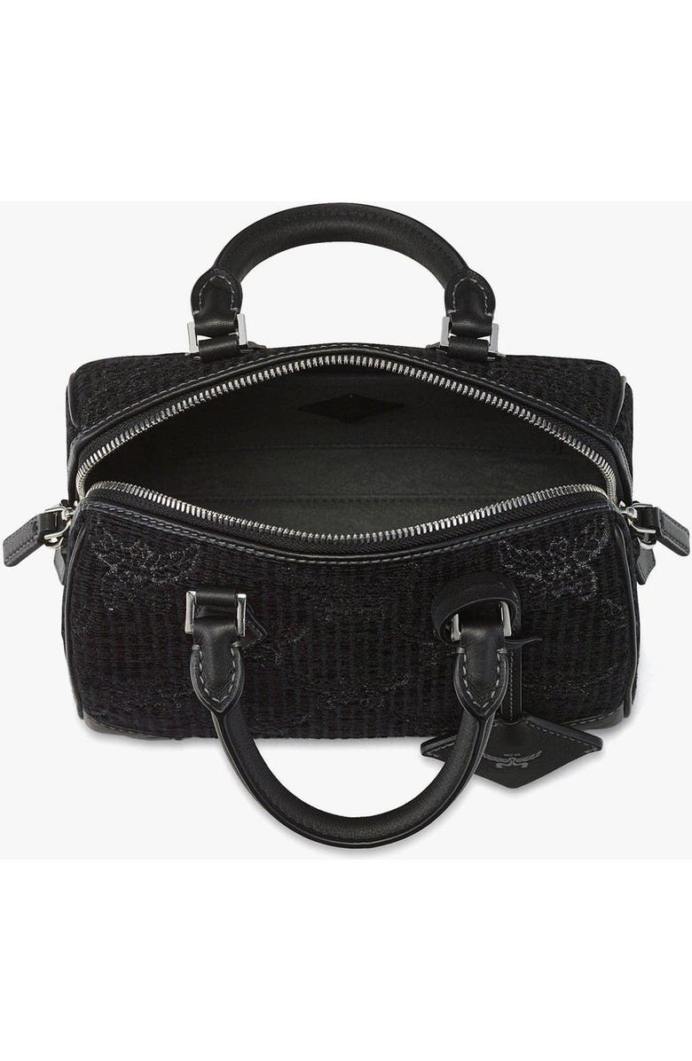 MCM Small Ella Boston Bag in Lauretos Lurex Jacquard, Alternate, color, Black