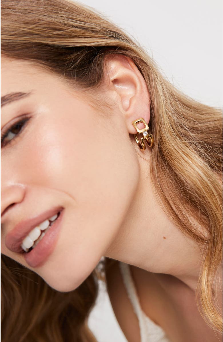 UNODE50 Double Hoop Topaz Earrings, Alternate, color, Gold